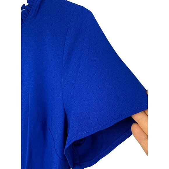 CeCe Godet Royal Blue Dress Size 8 Short Sleeve Ruffle Neck $129 NWT 7651 - Picture 4 of 8
